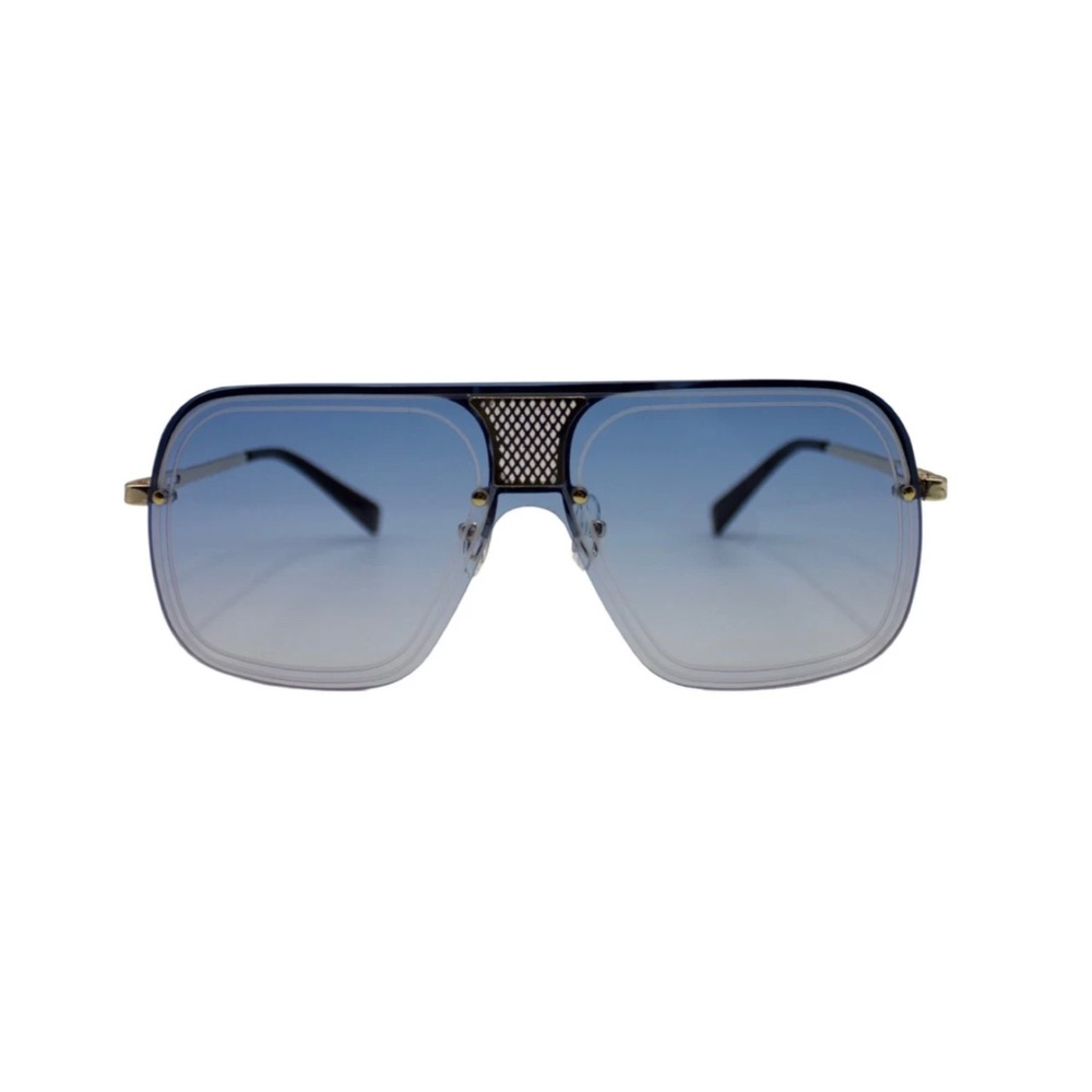 Oversized Blue Square Sunglasses with gold accents